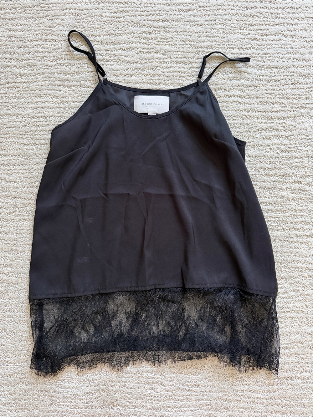 Brochu Walker Black Lace-Trim Silk Camisole